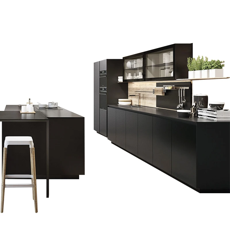 Черный матовый лак европейский стиль готовый кухонный шкаф на заказ|kitchen cabinet|kitchen
