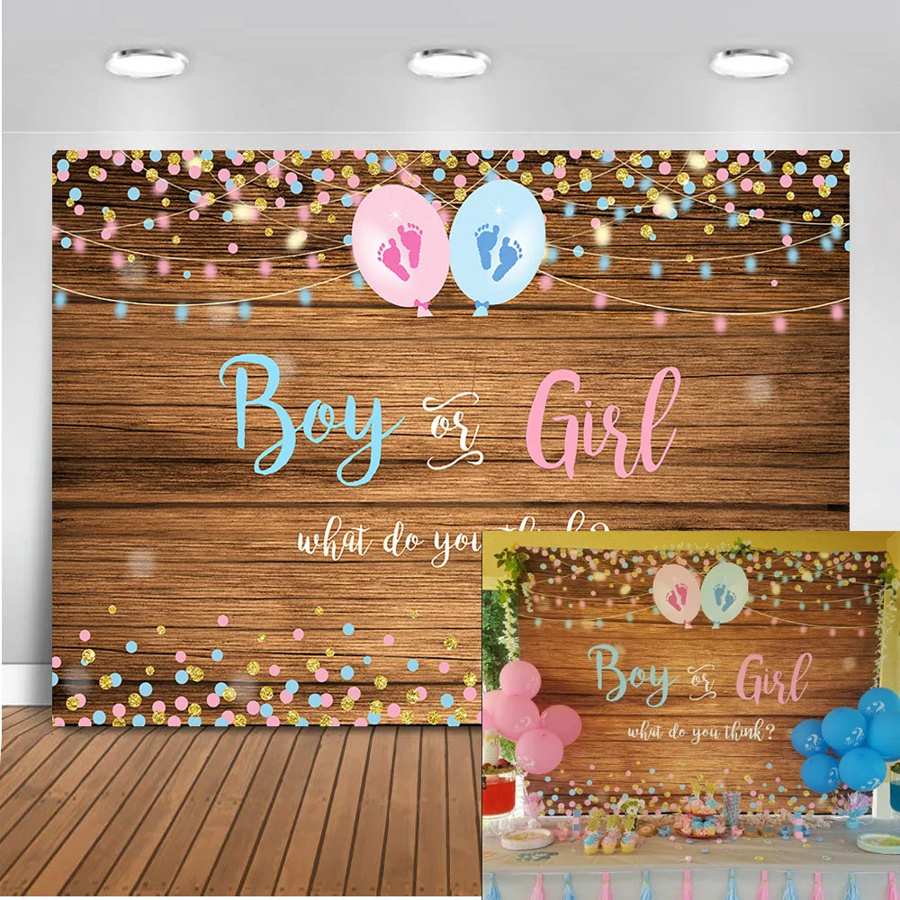 

Boy or Girl Gender Reveal Backdrop Pink or Blue Photography Background Wood Floor Gender Reveal Party Banner Backdrops Photocall