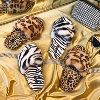 zebra print leopard print womens furry slippers flat sandal can be worn in all seasons non slip comfortable warm sandals slides