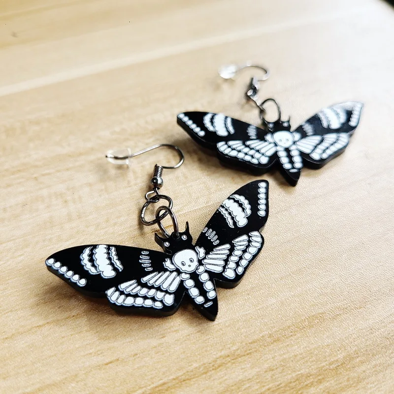 

Black Dark Skull Moth Insect Butterfly Acrylic Earrings for Women Girls Exaggerated Unique Dangle Earrings Jewelry for Female
