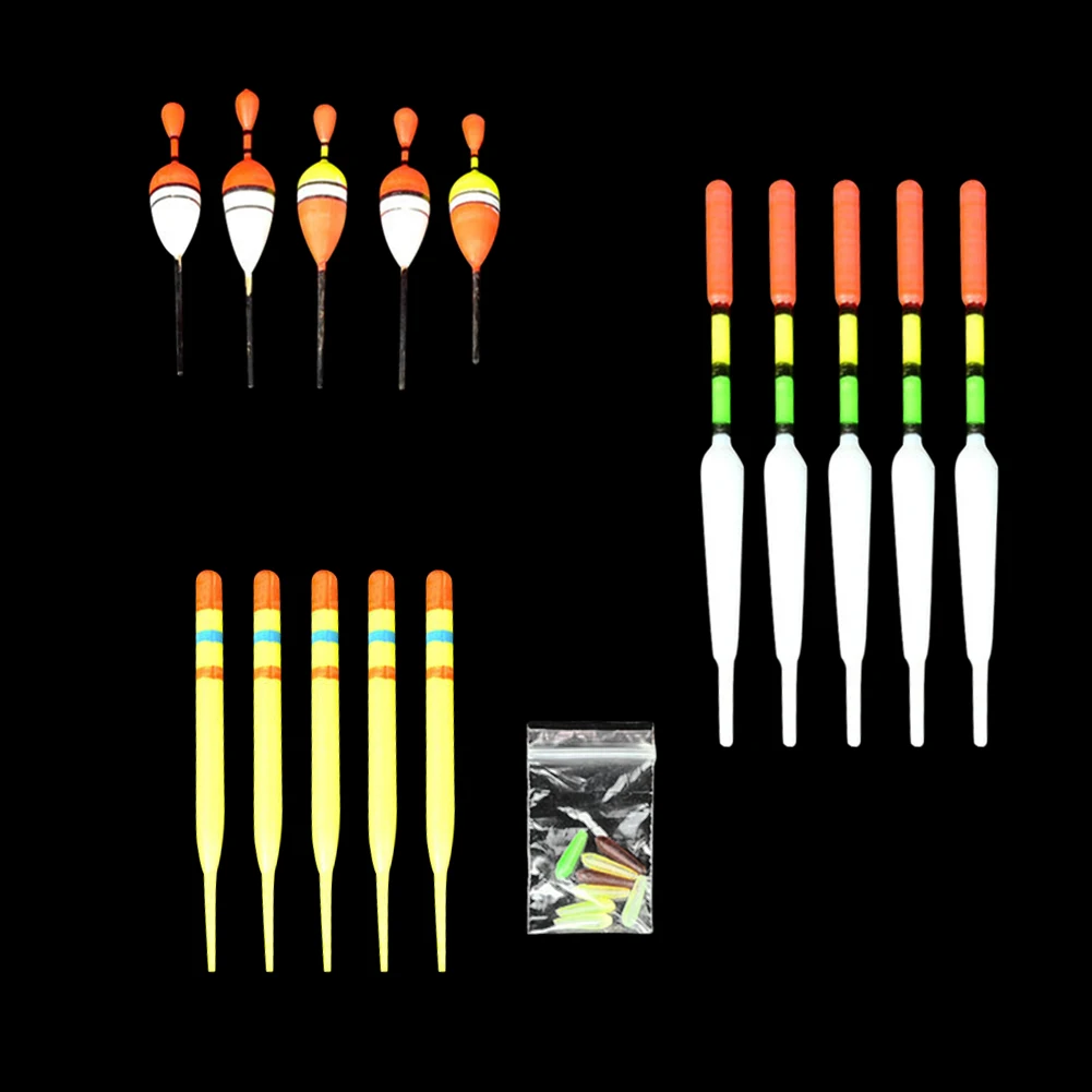 

1 set (15Pcs) Vertical Buoy Sea Fishing Floats Assorted Size for Most Type of Angling with Attachment Rubbers Fishing Lures