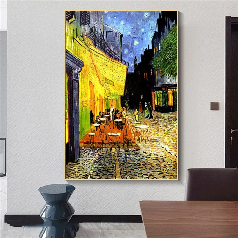 

Famous Van Gogh Cafe Terrace At Night Oil Painting Reproductions on Canvas Posters and Prints Wall Art Picture for Living Room