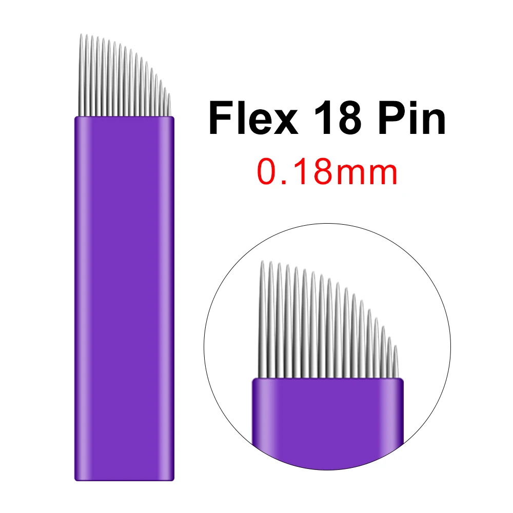 

Микроблейдинг для бровей, одноразовое лезвие, фиолетовые, 18 штырьков, 0,18 мм, игла из нержавеющей стали для татуажа губ, ручка для перманентно...