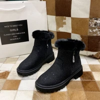 snow boots new womens winter boots plush comfortable and warm mid tube boots thick soled high top fashion zipper sequined boots