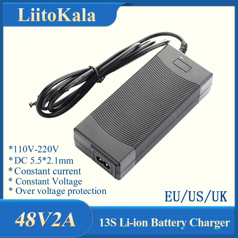 

LiitoKala 13S 48V 2A Lithium-ion battery pack charger 5.5*2.1mm Universal 54.6V 2A AC DC Power Supply Adapter