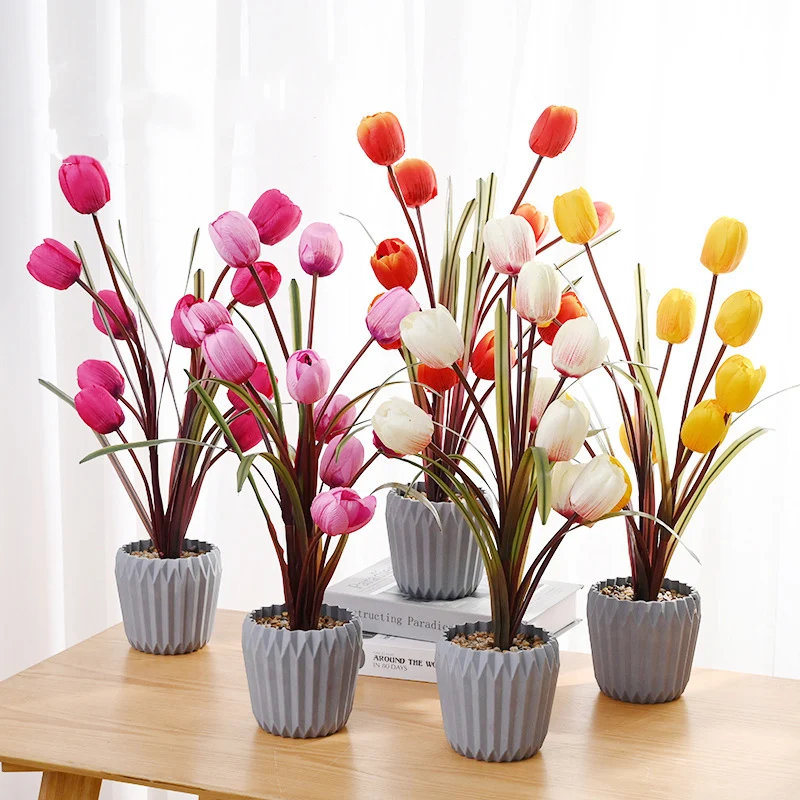 

56 см Искусственный цветок тюльпана в горшке большие искусственные растения бонсай Шелковый цветок листья для дома свадьбы офиса