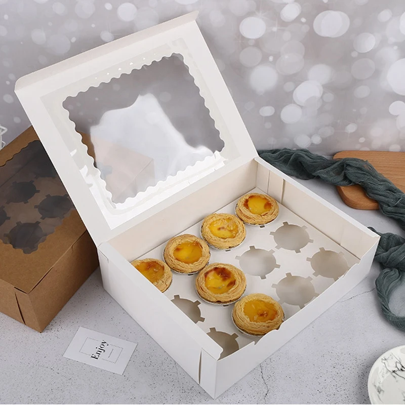 12 Полость кекс коробки круглое отверстие Маффин коробка запеченное яйцо Tart окно