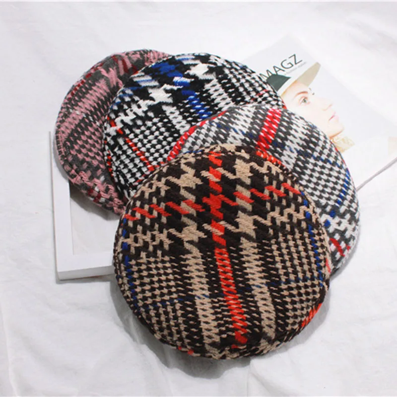 Женские шапки VISROVER 4 цвета модные клетчатые береты с узором гусиные лапки и