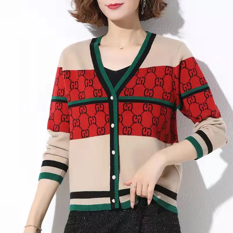 

2021 Women's Long Sleeve Cardigan Knit Diamond Sweater Korean Version All-match Women's Sweater Pullover Buckle Fleece Jacket