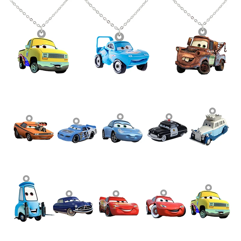 

Disney Cartoon Cars Characters Positive Optimistic Figure Lightning McQueen Pendant Necklace Epoxy Resin Handmade Jewelry FWN204