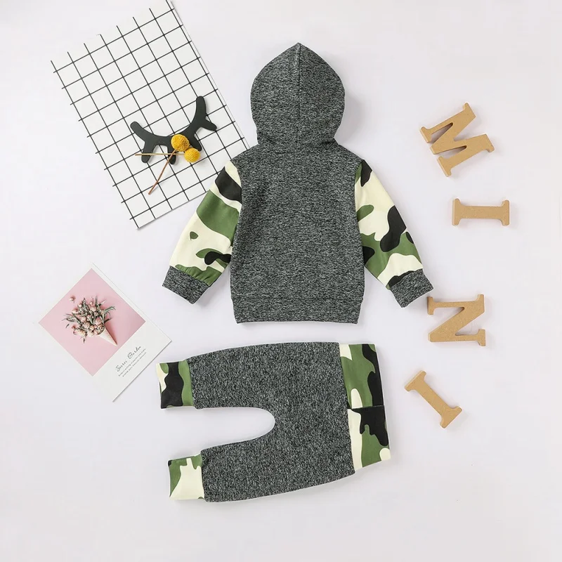 

2Pcs Autumn Casual Costume Set Baby Pants Set Sweatshirt Boy Camouflage Long Sleeve Hoodie Sweatshirt Blouse Tops+Pants Trouser
