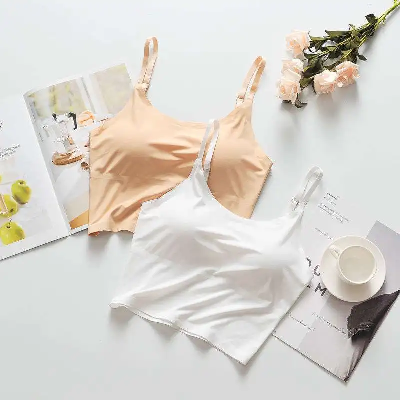 

ATHVOTAR Silk Summer Top Women Seamless Crop Top One-Piece Sexy U-Shaped Back Adjusted Lingerie