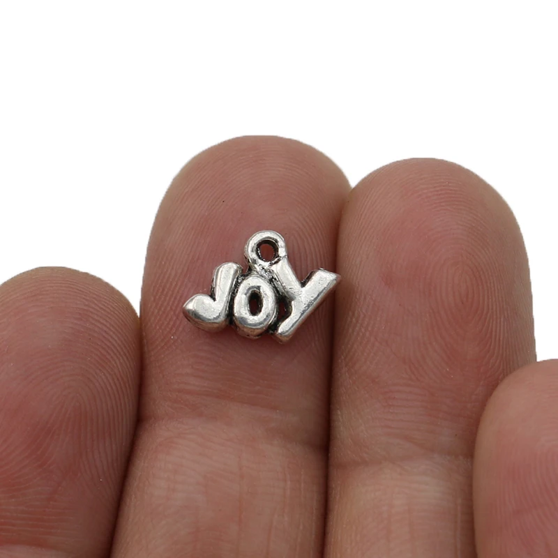 

40PCS Silver Plated Joy Charm Pendants for Jewelry Making Bracelet DIY Accessories 12x10mm