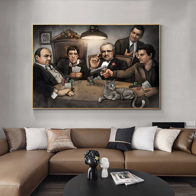Classic Movie Godfather Gangsters Playing Art poster canvas painting wall picture posters and prints for living room Home decor | Дом и сад