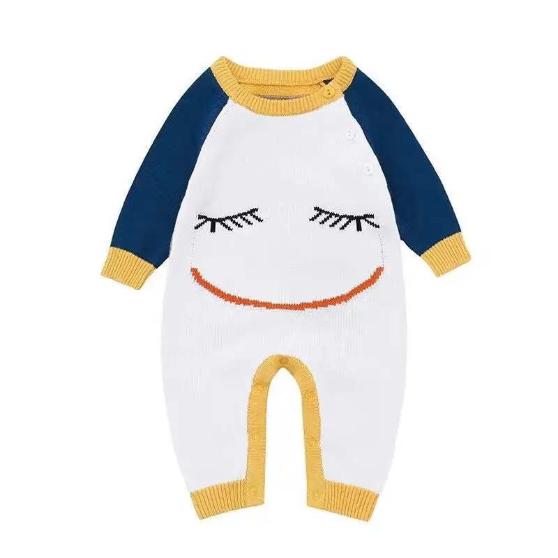 Новый детский комбинезон TinyPeople с улыбающимся лицом зимняя вязаная одежда для