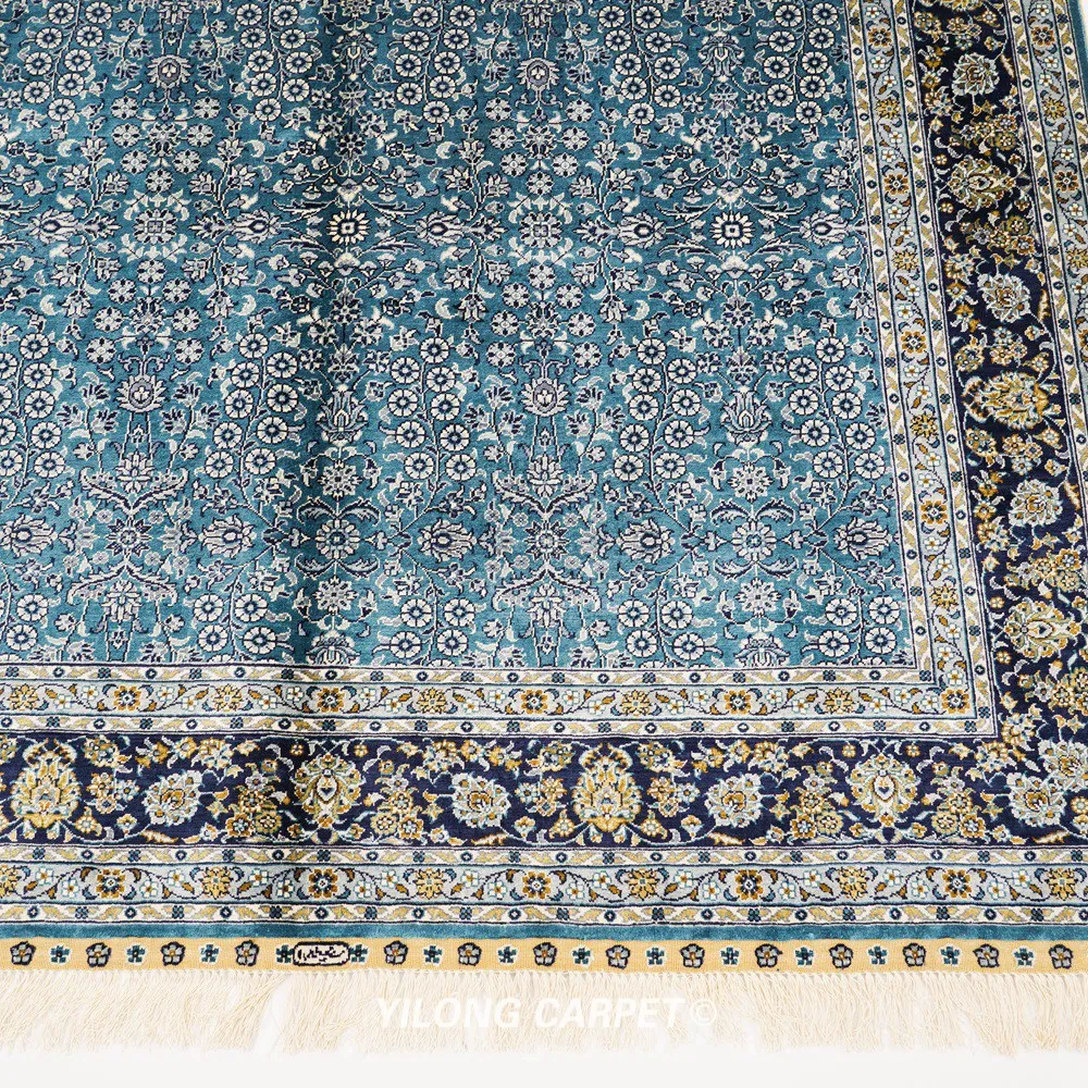 5'x7' Blue All Over Hand Woven Silk Rugs Persian Qum Medallion Carpet (HF382H) | Дом и сад