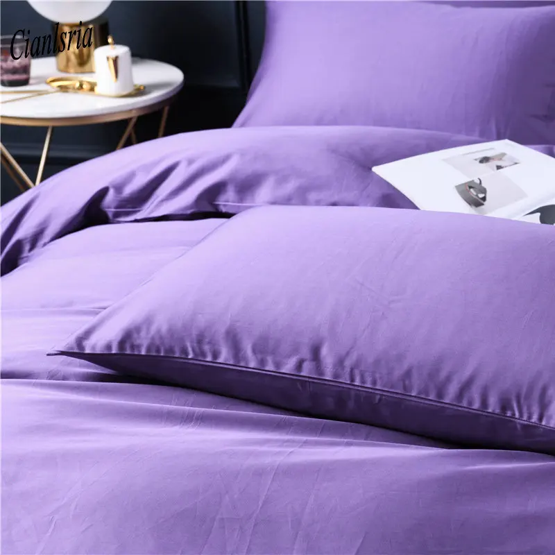 

Cianlsria High Quality Purple Pure Cotton Solid Color Brief Bedding Sets 220x240cm Quilt Cover Home Bedding Sets