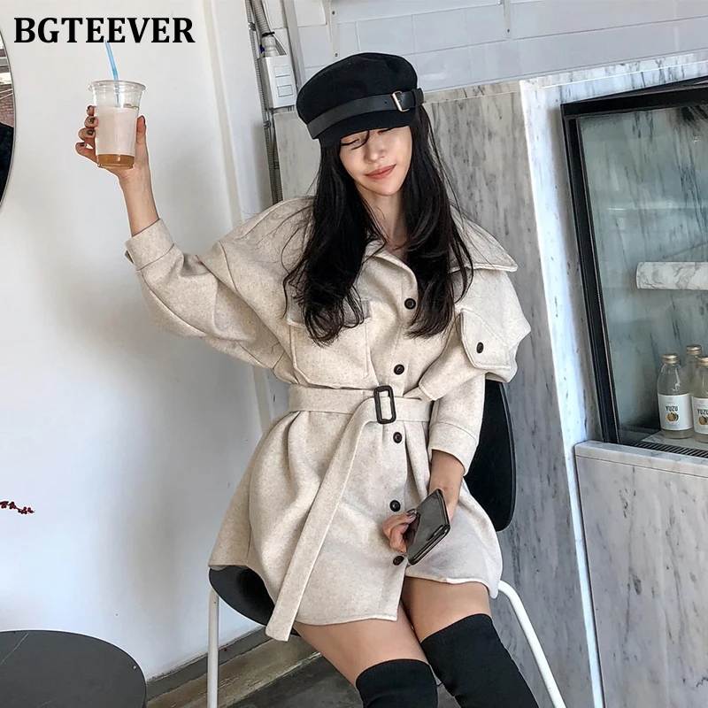 BGTEEVER короткое зимнее пальто винтажное однобортное шерстяное с отложным