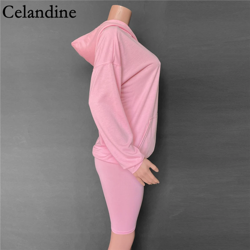 

Celandine Hoodie Top Shirt And Bodycon Shorts Casual Sport Two Piece Sets Black White Lounge Wear Fashion Long Sleeve Outfits