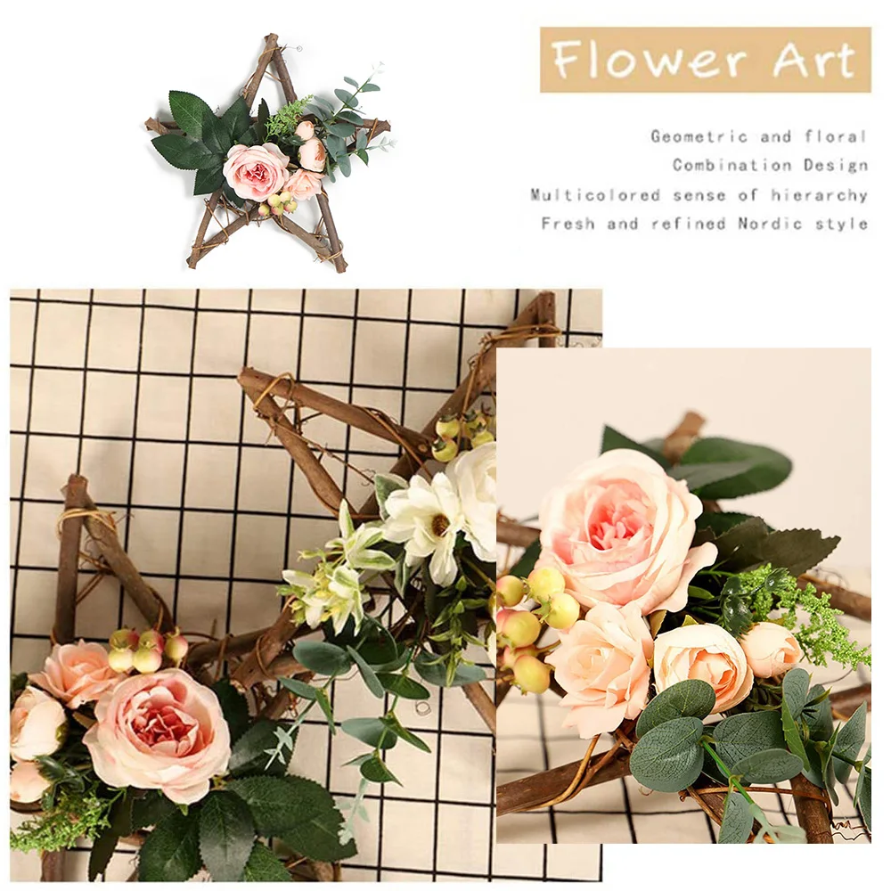 Деревянный венок с пентаграммой искусственный цветок украшение для дома