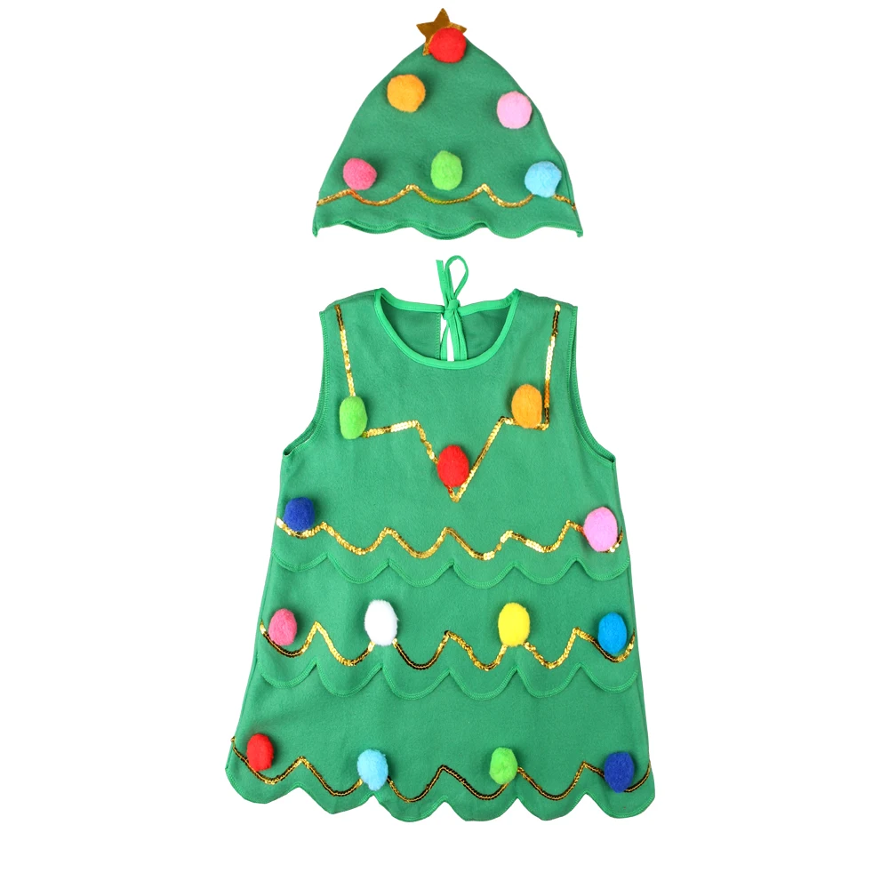 Christmas Tree Design With Colorful Balls Costume Cosplay Girl Kids Party Children Carnival Dress XMAS Gift |