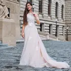 Платье Свадебное ТРАПЕЦИЕВИДНОЕ с высокой горловиной, Тюлевое пляжное платье с кружевной аппликацией в стиле бохо, длиной до пола, для загородного сада, свадебное платье