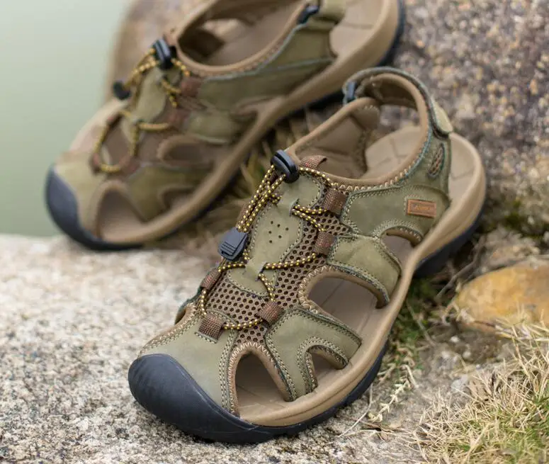 

2020 Summer New waterproof Beach Shoes Mens Fashion mens sandals genuine cow leather Mens Sandals men's summer shoes size 46 47