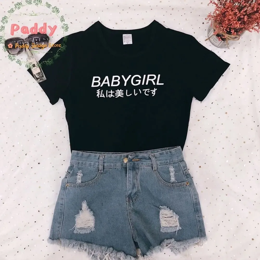 Футболка BABYGIRL с надписью в японском стиле футболка принтом Tumblr женская модная