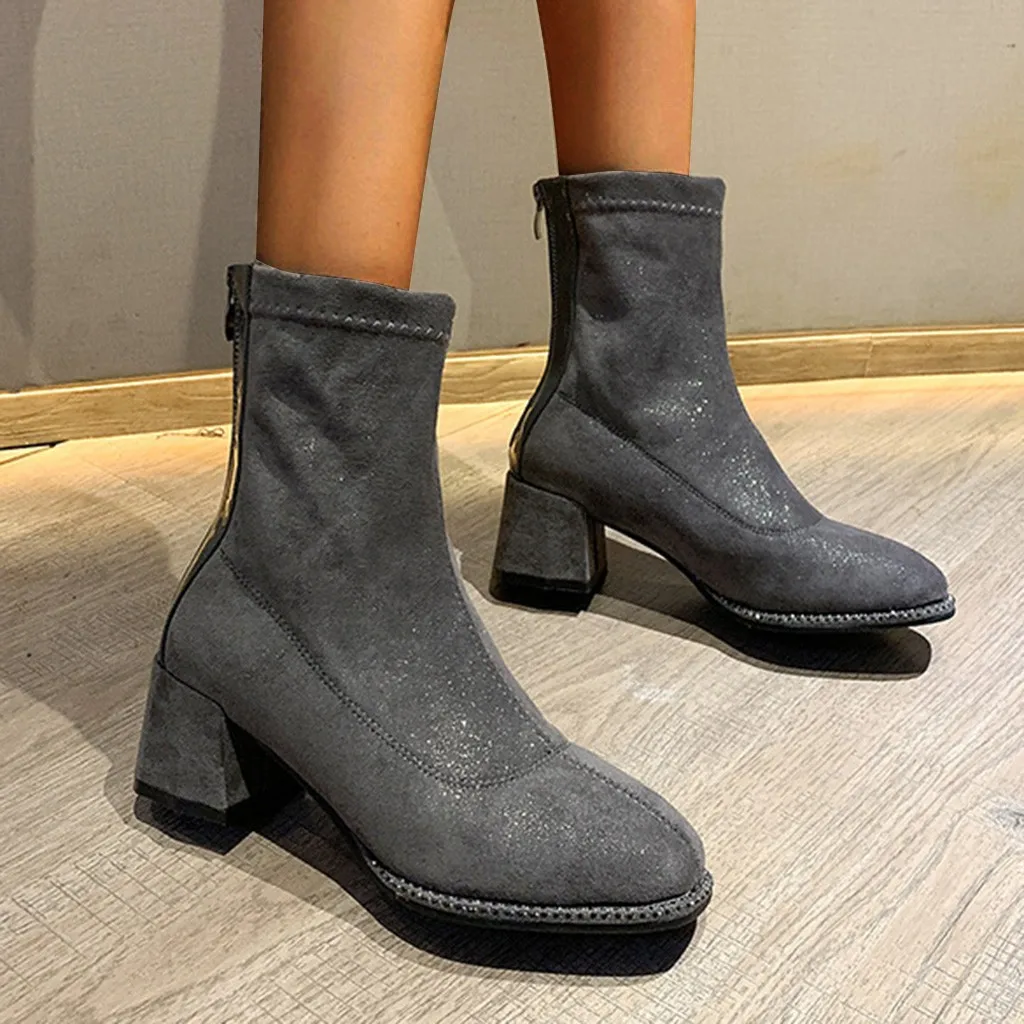 Женские замшевые короткие сапоги с плюшевой подкладкой зимние до щиколотки из