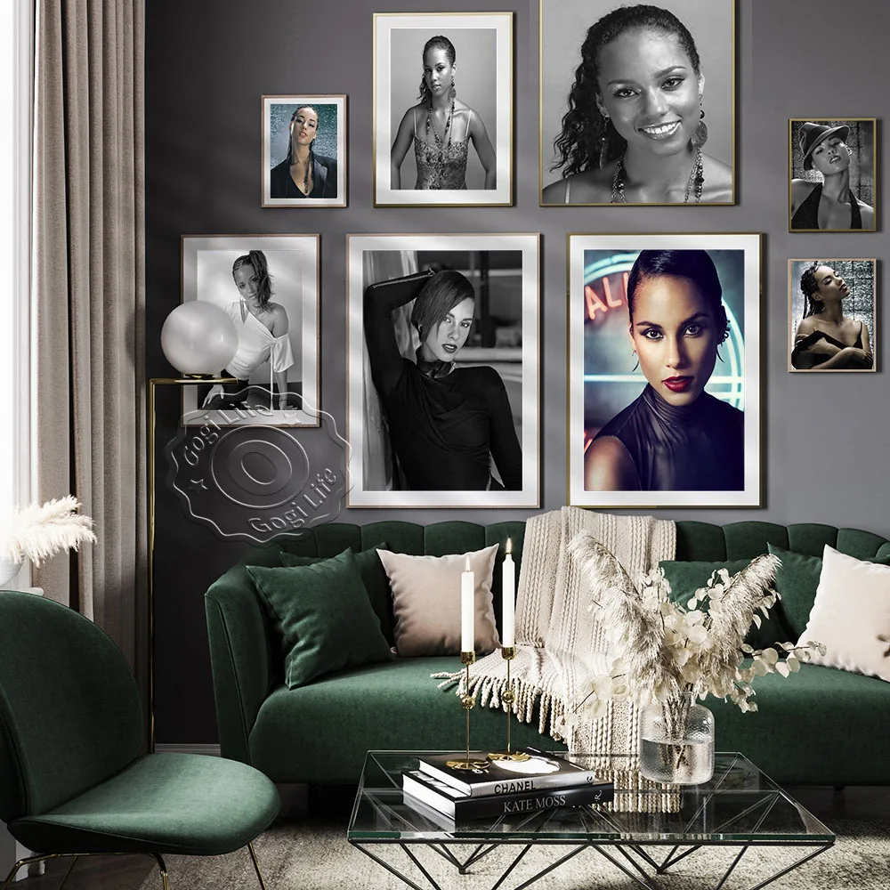 

Music Star Alicia Keys Poster, Music Star Wall Art, Alicia Keys Print Poster, Black and White Wall Stickers, Home Decor, Gift