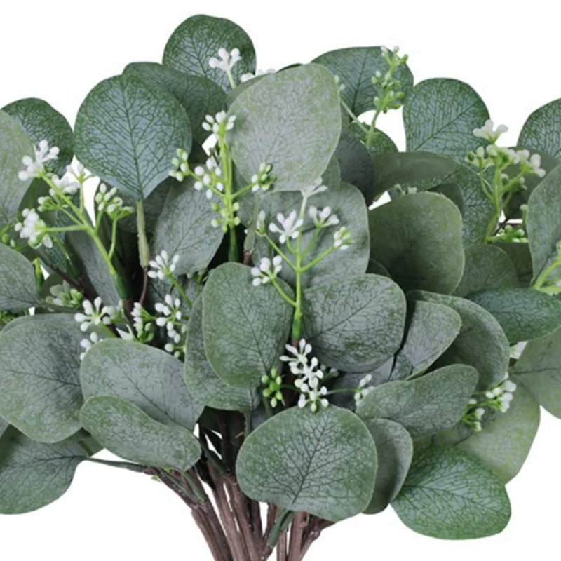20 штук стебля листа искусственного эвкалипта и ветки белых семян букет зеленых