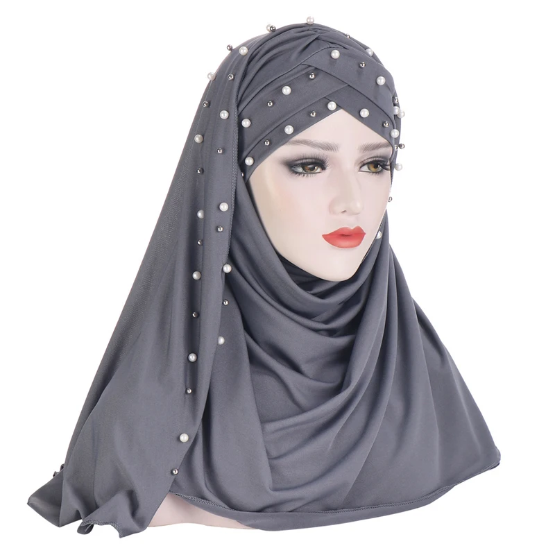 

Women's One-piece Muslim Hijab Scarf Turban Hat With Beaded Shawl Wrap Islamic Prayer Hat Ramadan Cover Headwear Cap Middle East