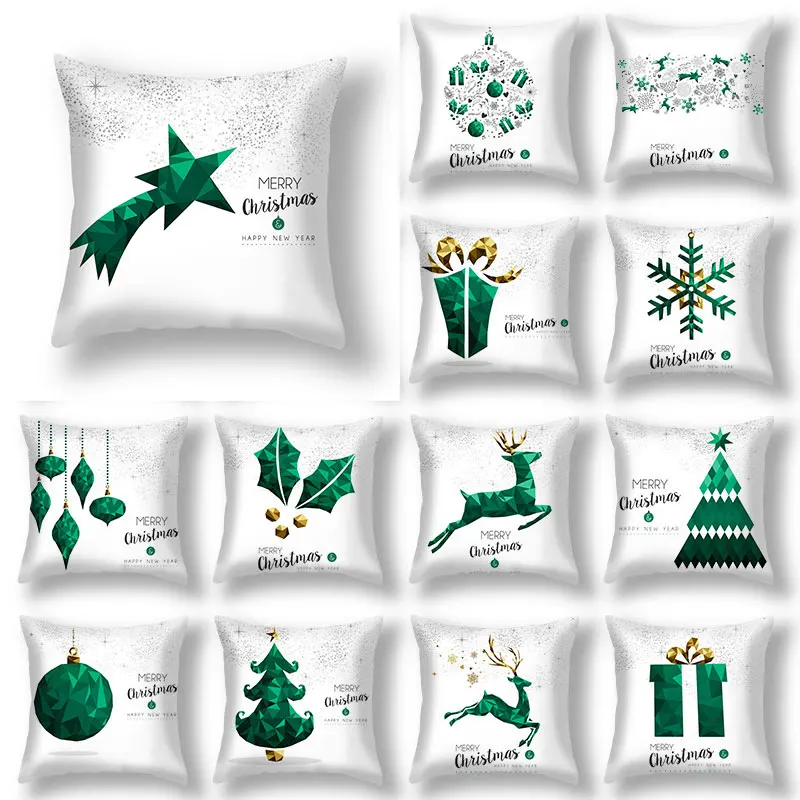 

White Green Christmas Pillowcase Snowflake Elk Merry Christmas Decoration for Home Xmas Tree Ornaments Gifts for Friends 2021