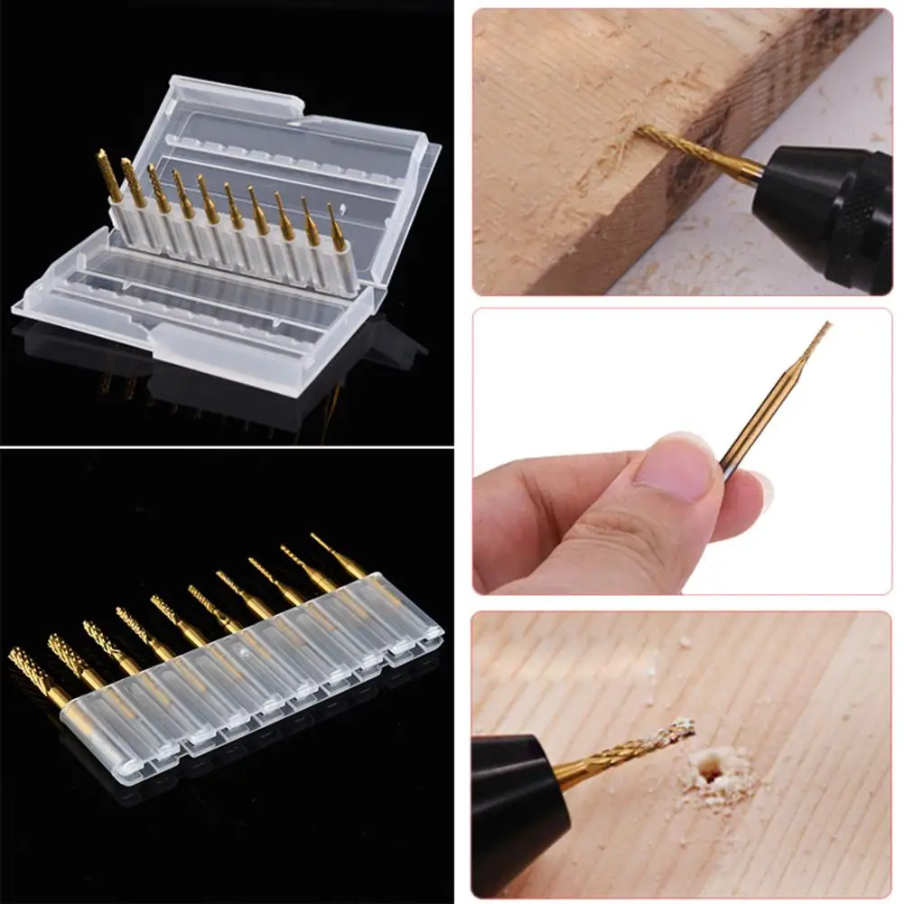 10 PCS 0.8-3.175 MM PCB Titanium Plating Drill Bit Set Engraving Cutter Rotary CNC End Mill | Инструменты