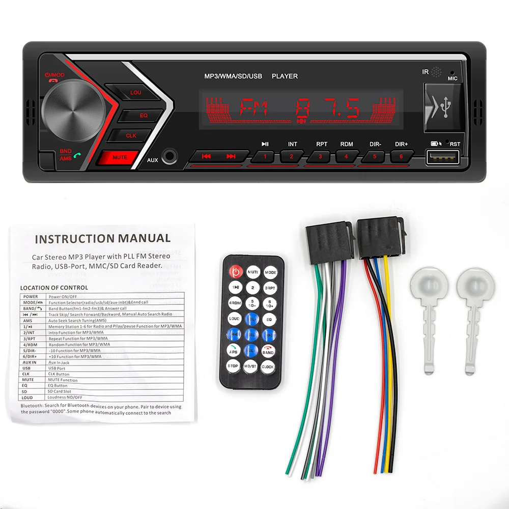 AUSEK автомобильное радио Bluetooth 1din Авторадио Aux вход приемник 12V стерео MP3