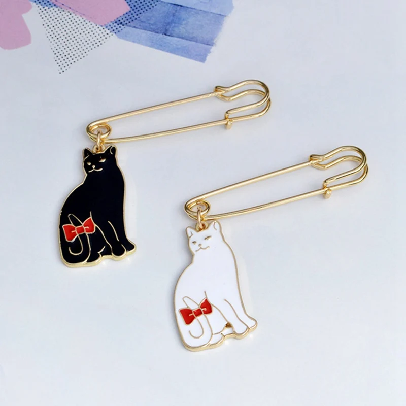 Черная кошка белая с булавкой в форме банта милые животные броши значки Значки