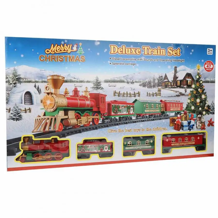 Рождественский стиль электрическая железная дорога игрушка DIY собранная