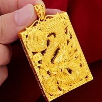 hollow dragon square pendant single yellow gold filled classic hip hop men jewelry gift