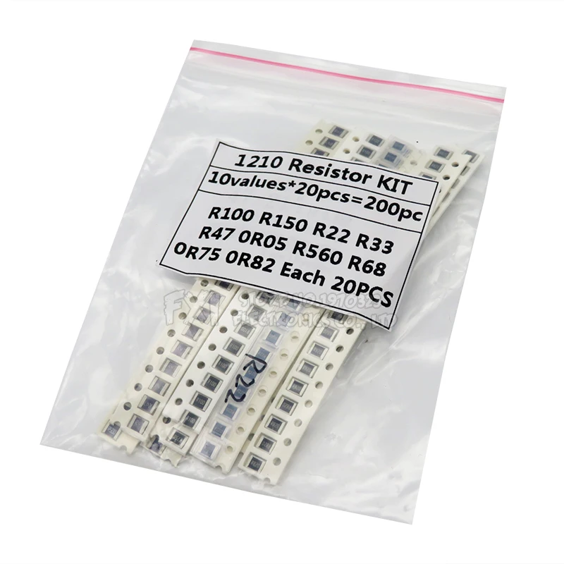 200 шт. 5% SMD резисторы набор в ассортименте 10 valuex20 = 1210 0R82 0R75 R68 R560 0R50 R47 R33 R22 R150