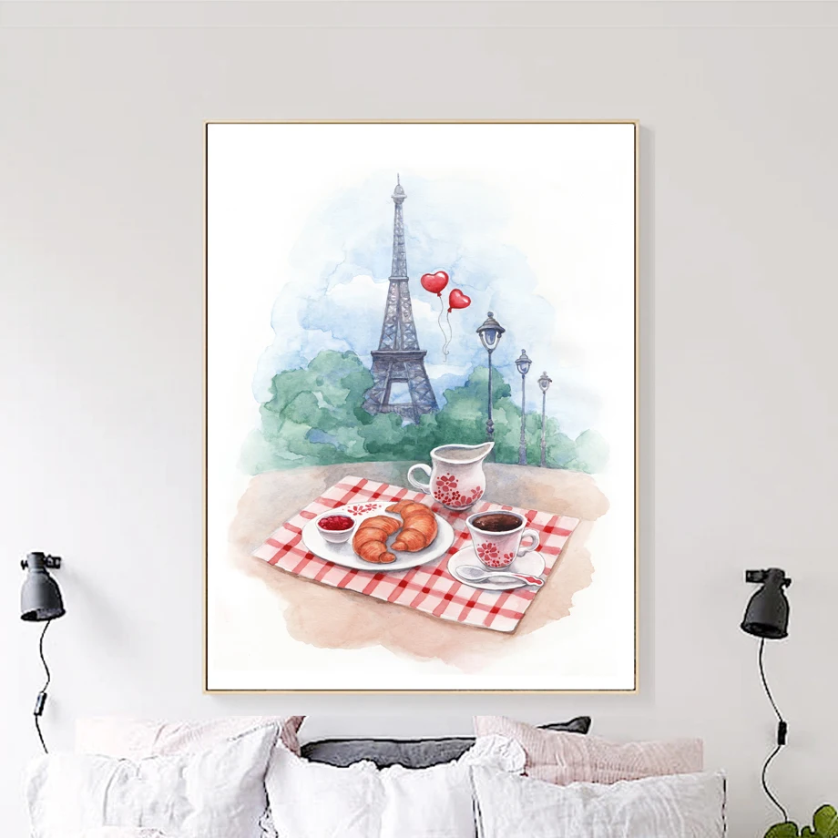 Настенные постеры с изображением Парижа Макарон кофе Круассанов вина