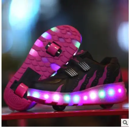 Heelies USB зарядка светодиодный Красочные Дети Мода кроссовки с два колеса роликовые коньки обувь для мальчиков и девочек синий - Цвет: Photo Color 3