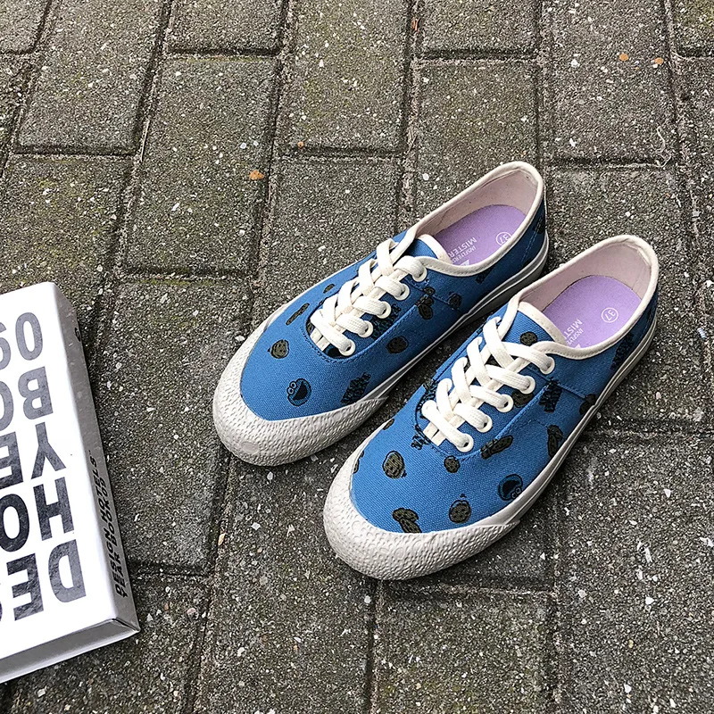 Женские холщовые кроссовки повседневная обувь на плоской подошве с принтом
