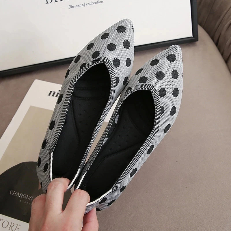 35-43 Women's Flat Shoes Ballet Shoes Moccasin Mixed Color Shoes Women Knit Pointed Shoes Soft Pregnant Shoes Zapatos De Mujer