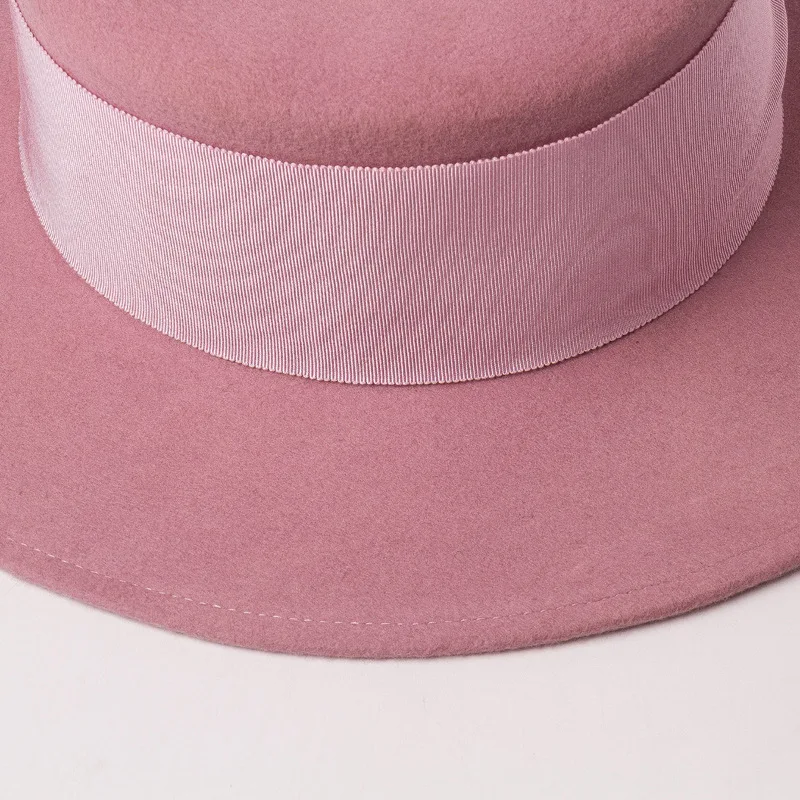 USPOP, новинка, Осень-зима, плоский верх, шерсть, fedoras, для женщин, Широкий Бант, лента, шерсть, шапки, модные, женские, одноцветные, толстые, шерстяные шапки