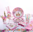Одноразовая посуда для дня рождения с единорогом, бумажная тарелка, чашка, соломенная салфетка, украшение для дня рождения девочки