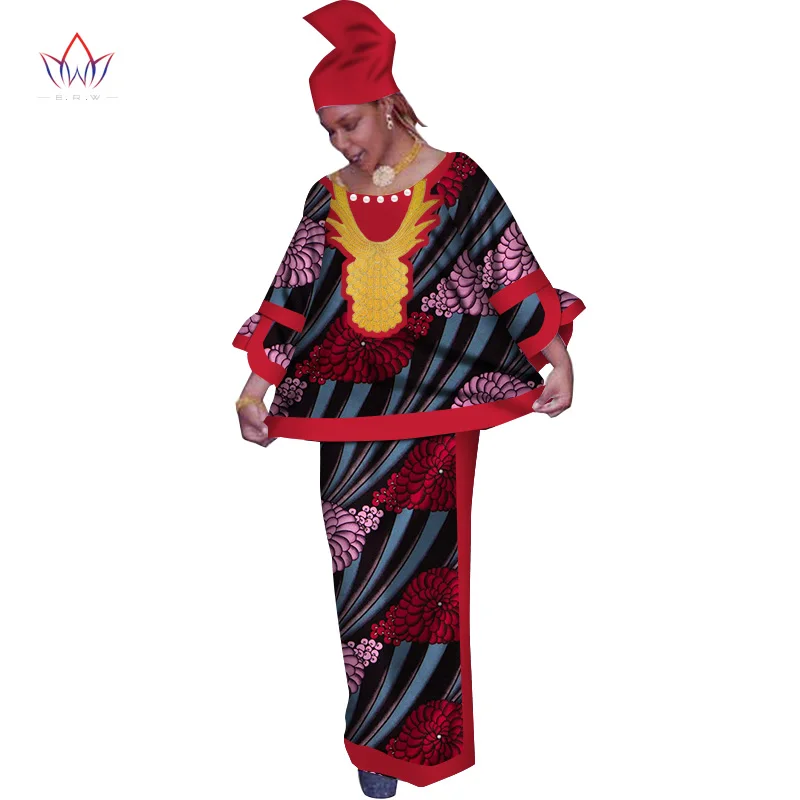 Традиционная африканская одежда Bazin Riche платье с шарфом комплект из 2 предметов