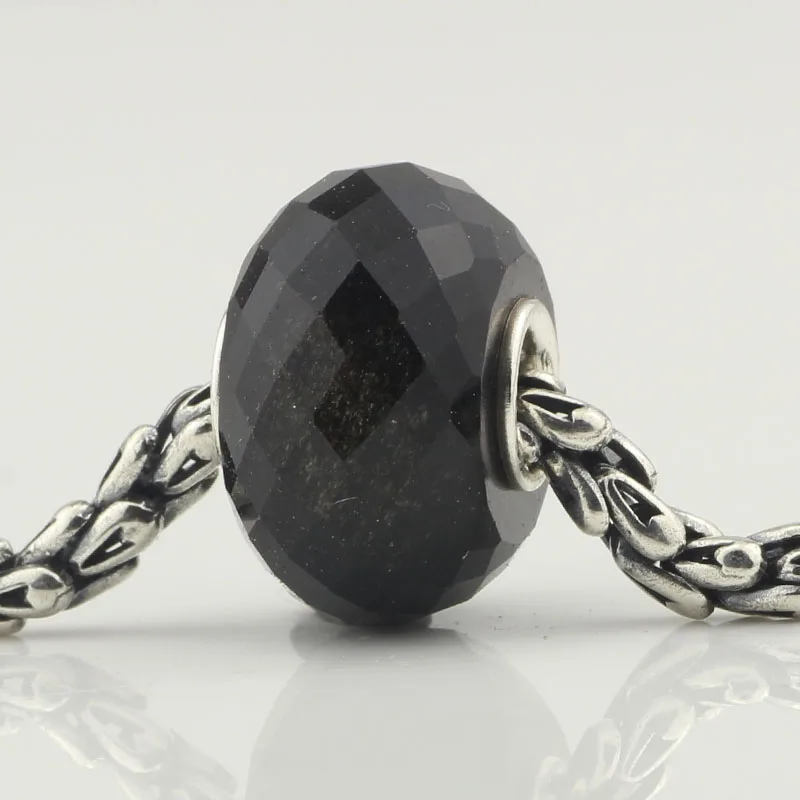 

Black Natural Stone Beads Charms With Authentic 925 Sterling Silver Fit European Charm Bracelet Round Beads Silver Jewelry Gifts