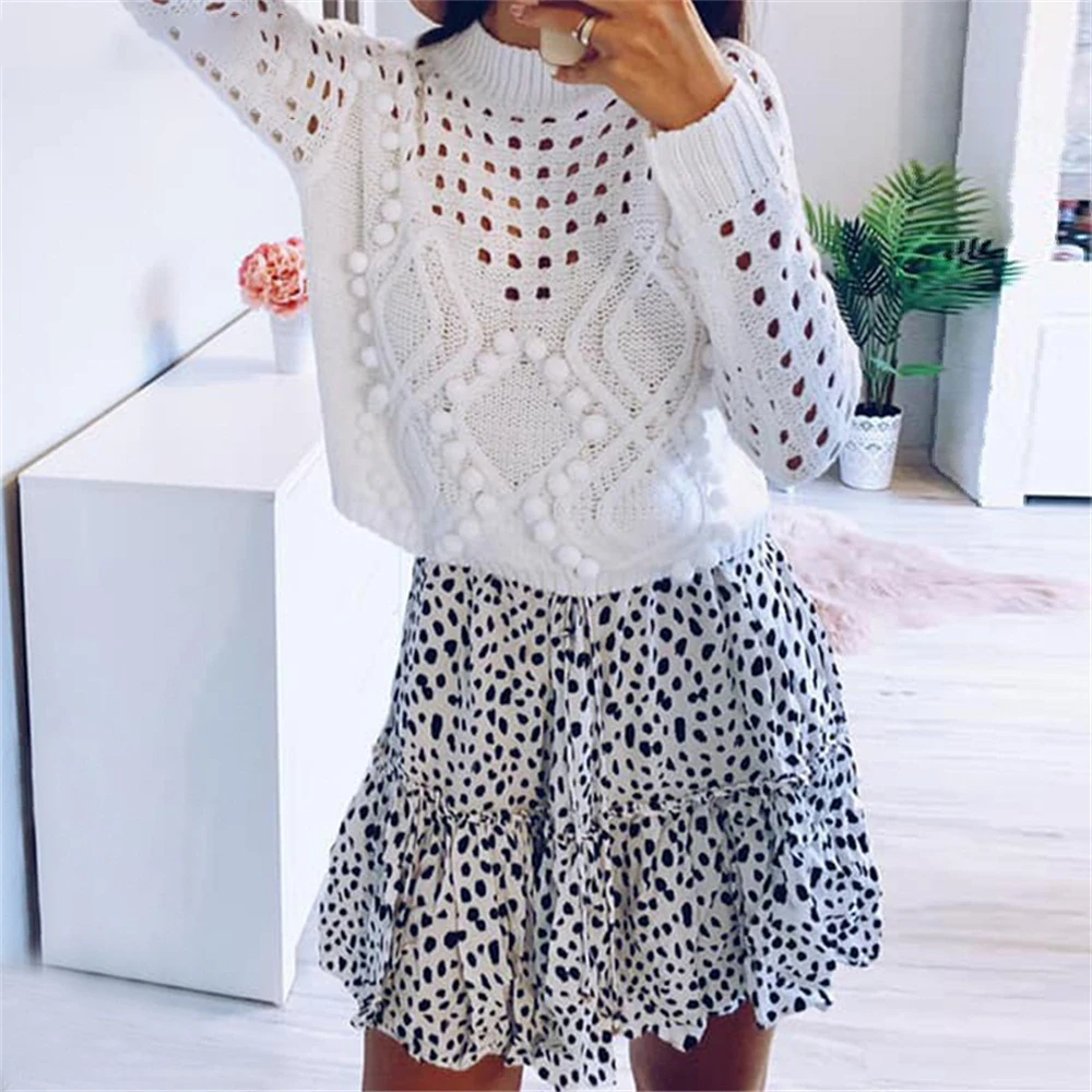 Белые женские свитера с вырезами Осень-зима 2020 водолазка длинным рукавом