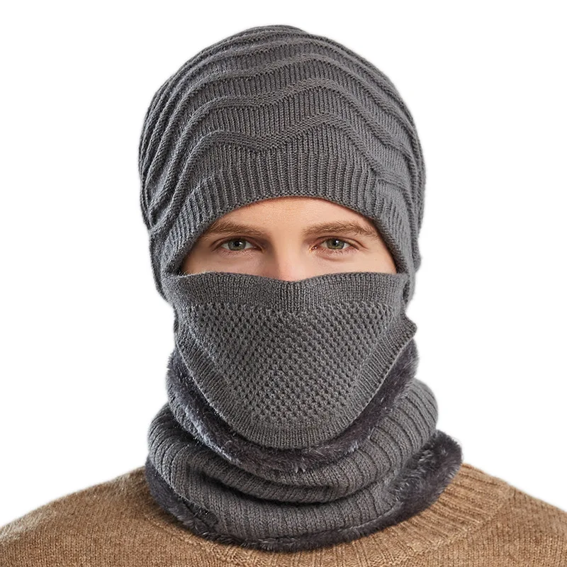

Шапка мужская зимняя теплая вязаная шерстяная шапка зимняя Европейская и американская велосипедная Ветрозащитная маска шарф-тройка