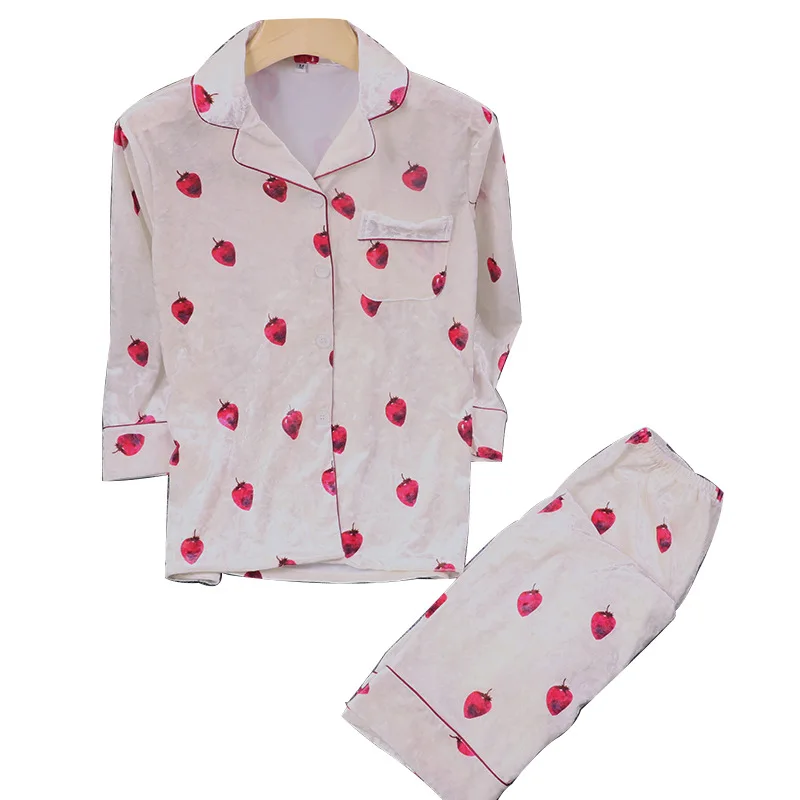 

Pajamas Autumn Winter Velvet 2PCS Sleepwear Pijamas Suit Lady Print Cartoon Nightwear Casual Soft Bathrobe Nightgown Shirt&pant